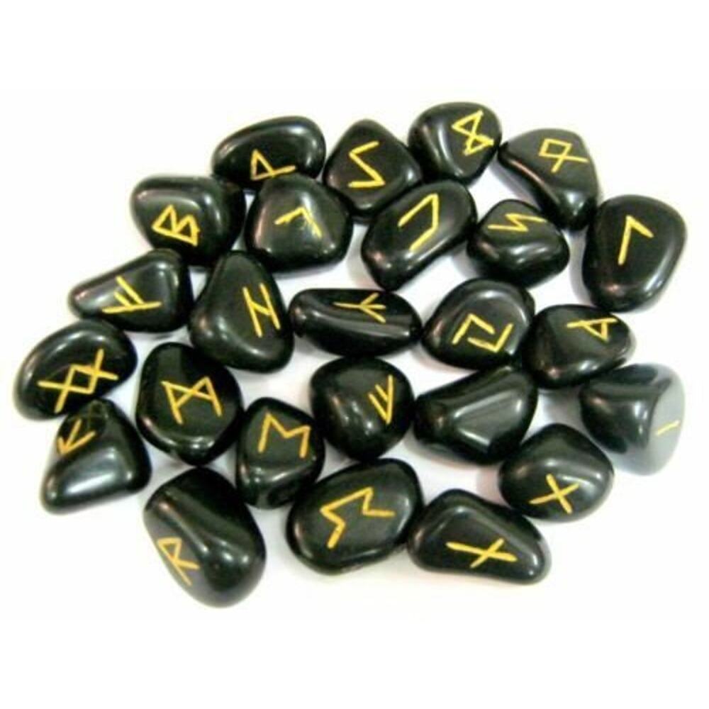 Black Agate Rune Set In Velvet Pouch | Set Of 25 | Divination Tools | Rune Stone